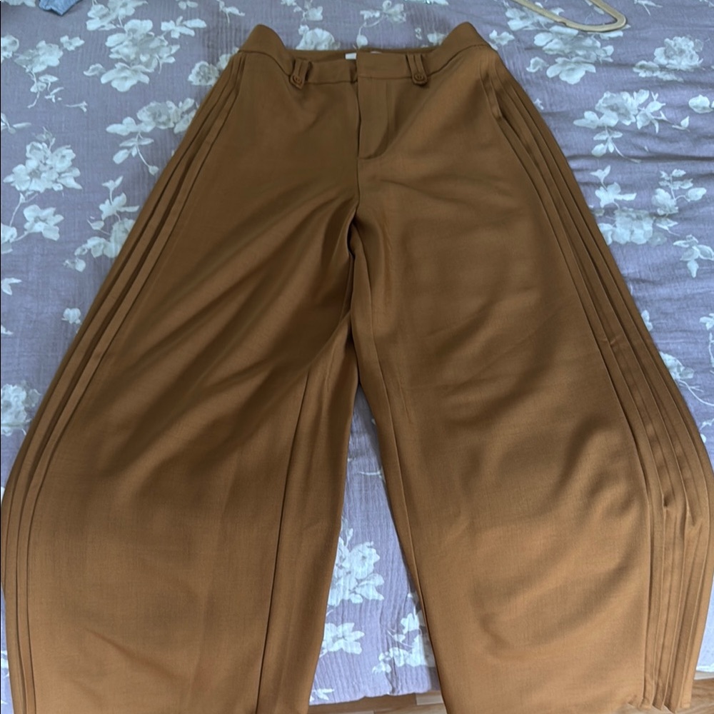 Commense Tan Wide Pleated Leg Pants Relaxed Fit